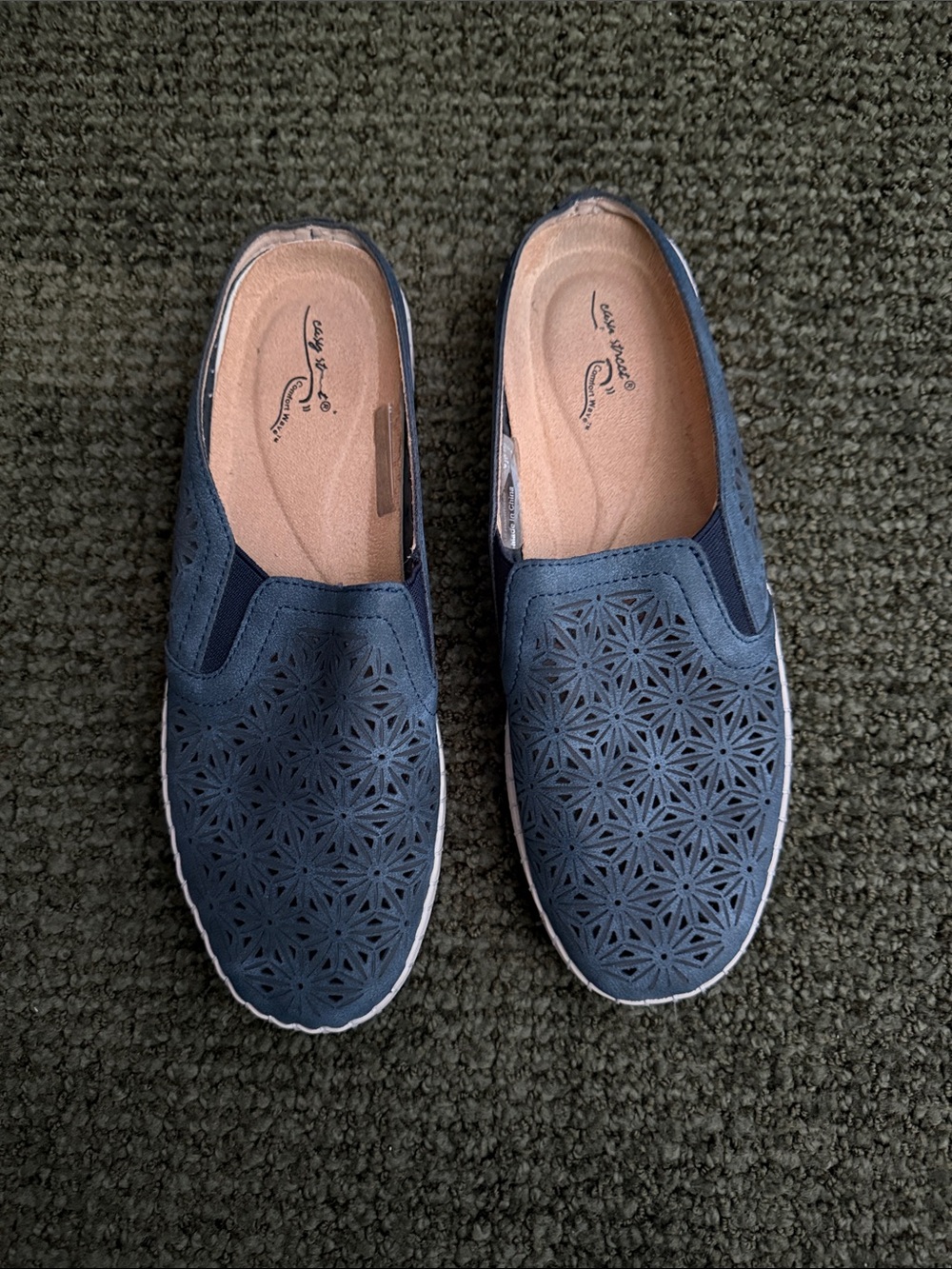 easy street Navy Laser-Cut Slip-On Comfort Loafers